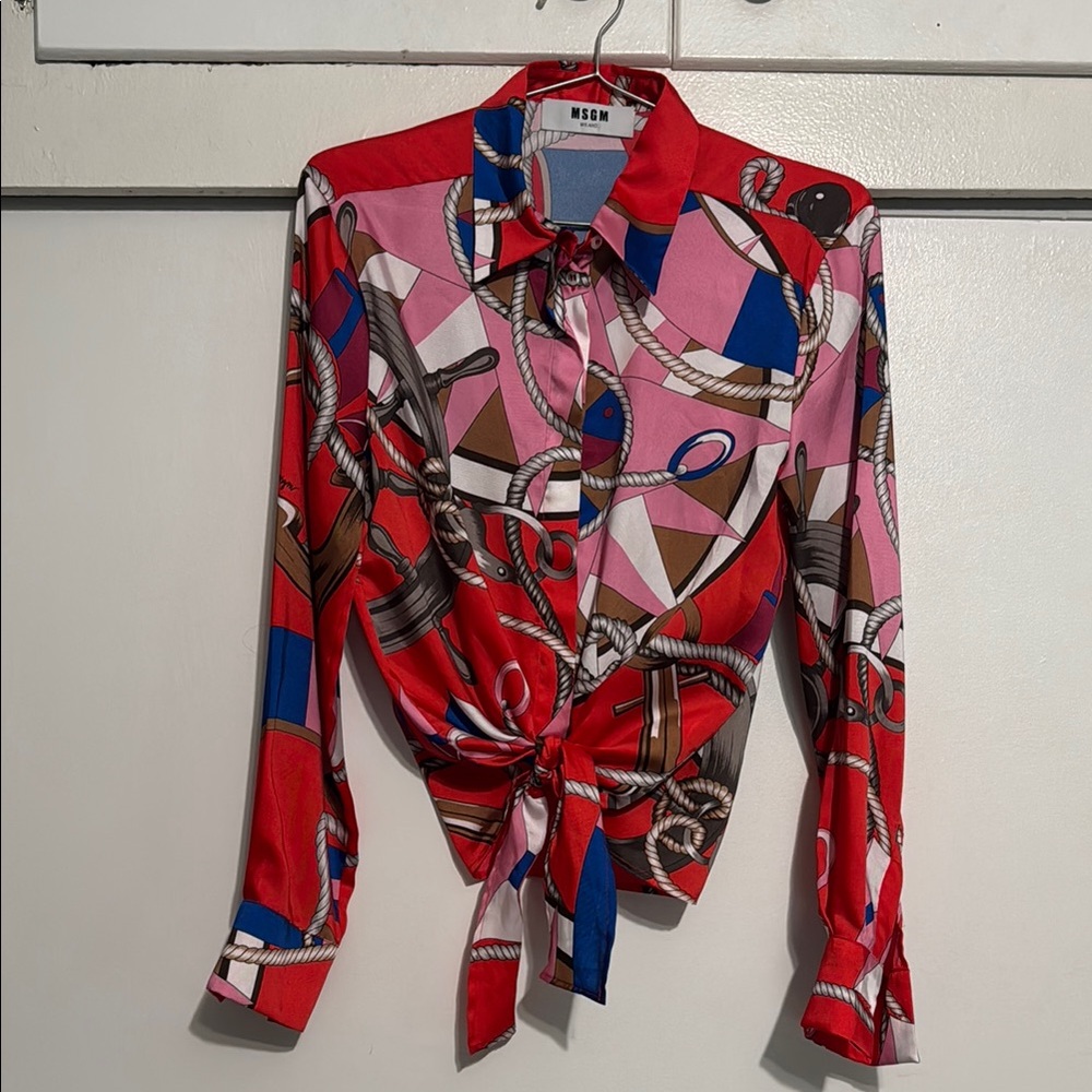 MSGM Red and Pink Graphic Button Down Shirt